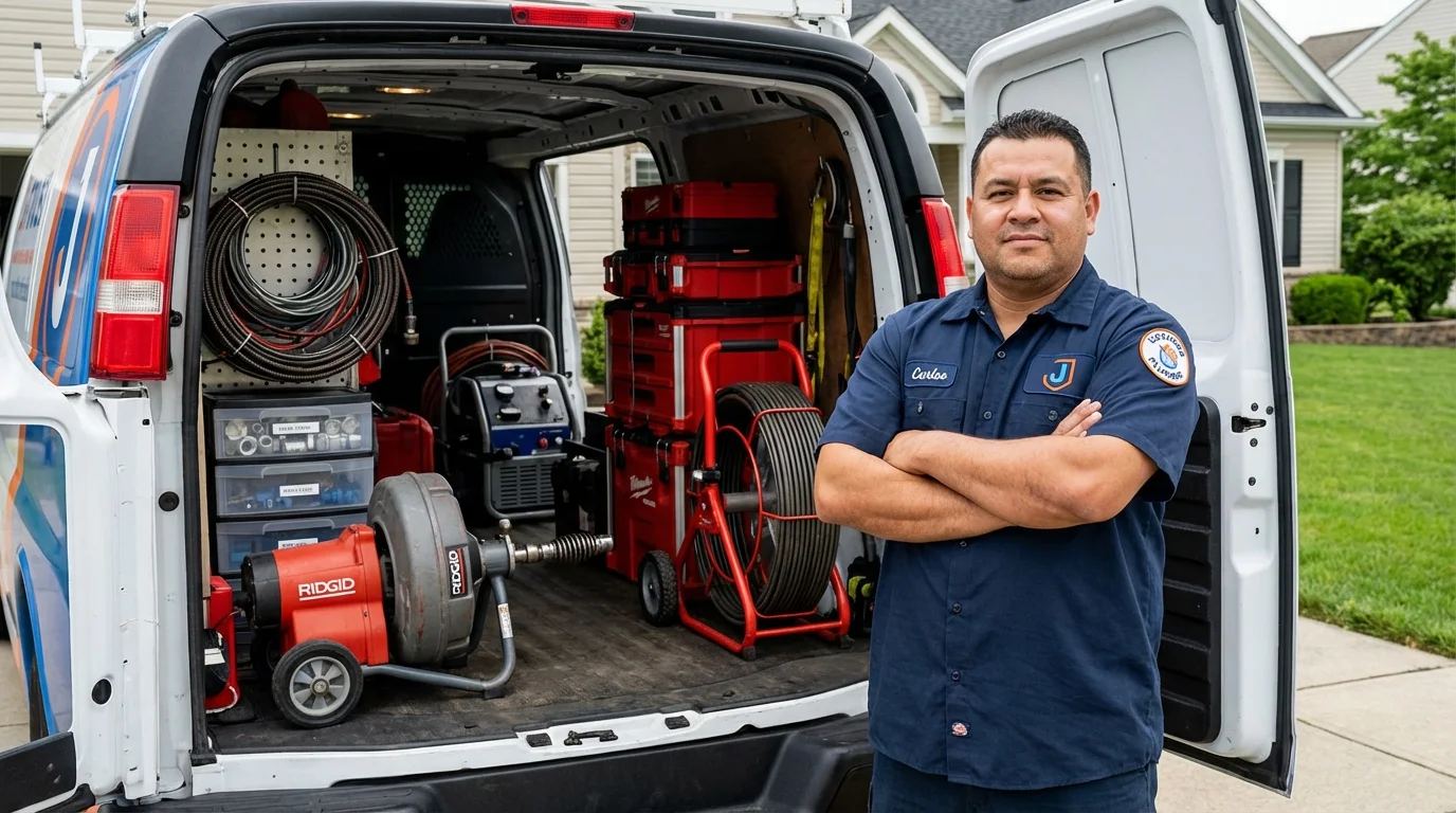 Professional drain cleaning equipment and Johns Plumbing LLC plumber in Bennington