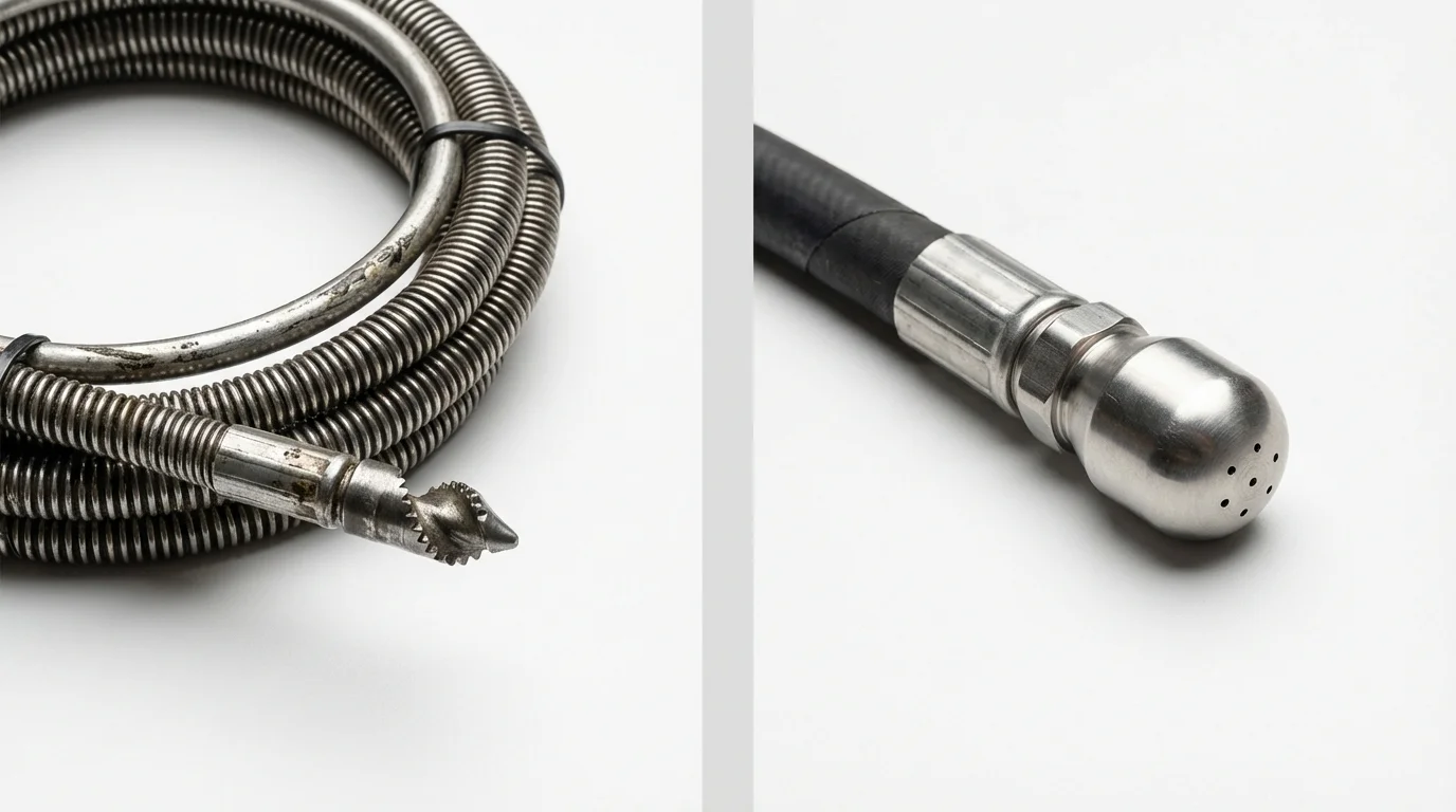 Drain snake cable and hydro jetting nozzle used for drain cleaning in Bennington, VT