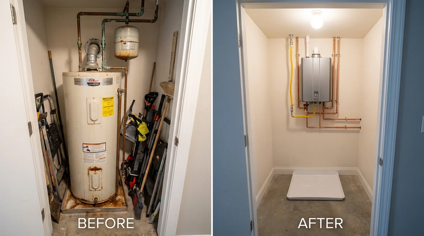 Tank water heater versus wall-mounted tankless unit comparison for Bennington, VT homeowners